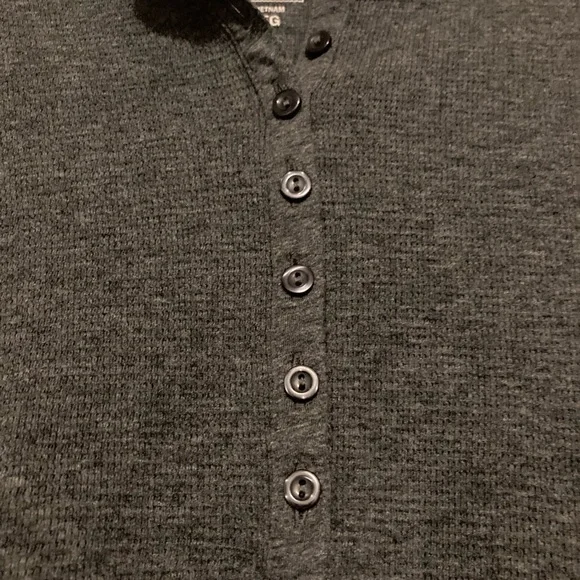 L.L. Bean Waffle-Knit Charcoal Gray Long Sleeve Henley top - Picture 4 of 5